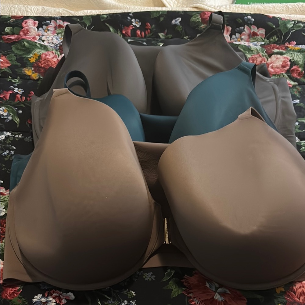 Set of Seamless Bras in Brown, Teal, Gray, and Black